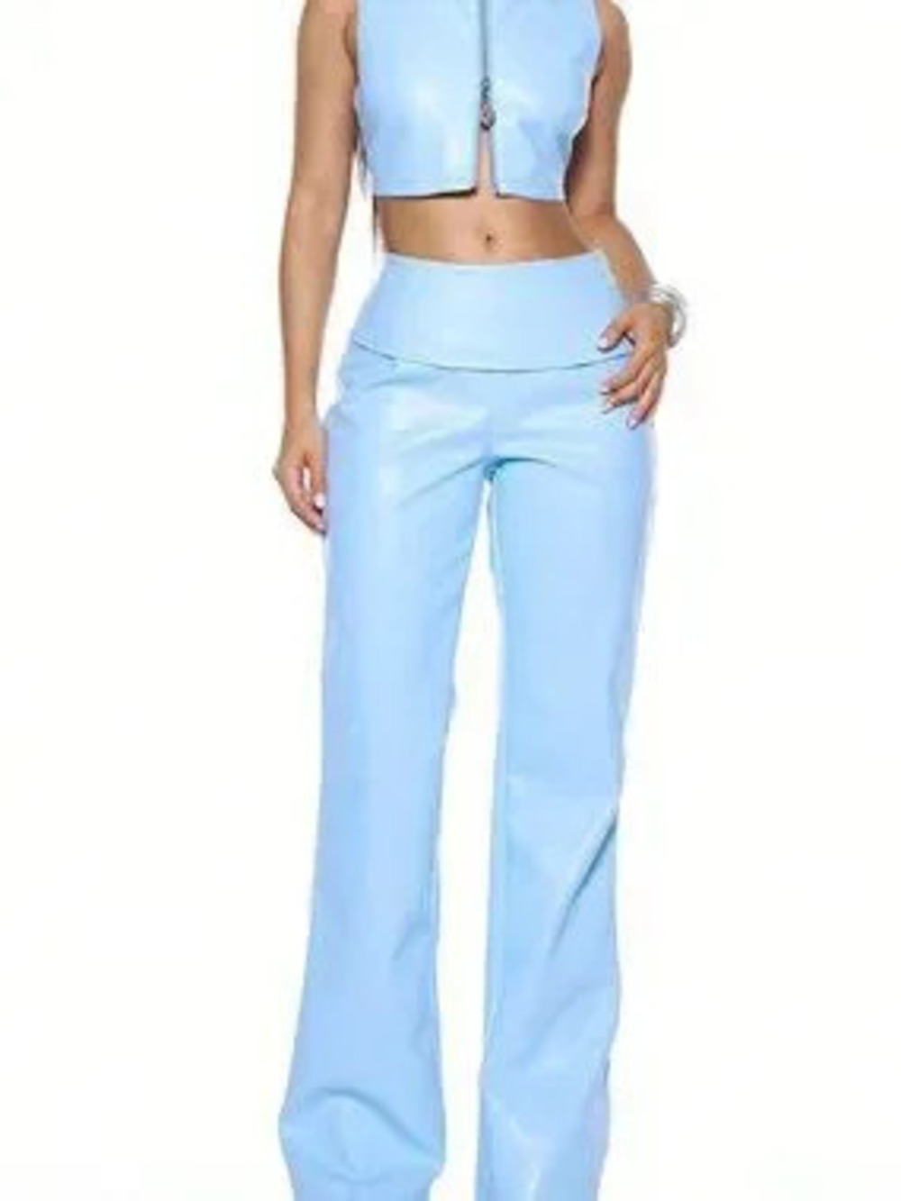 ZARA Mint Green Casual Women's Low Rise Folded Waistband Flared Pants